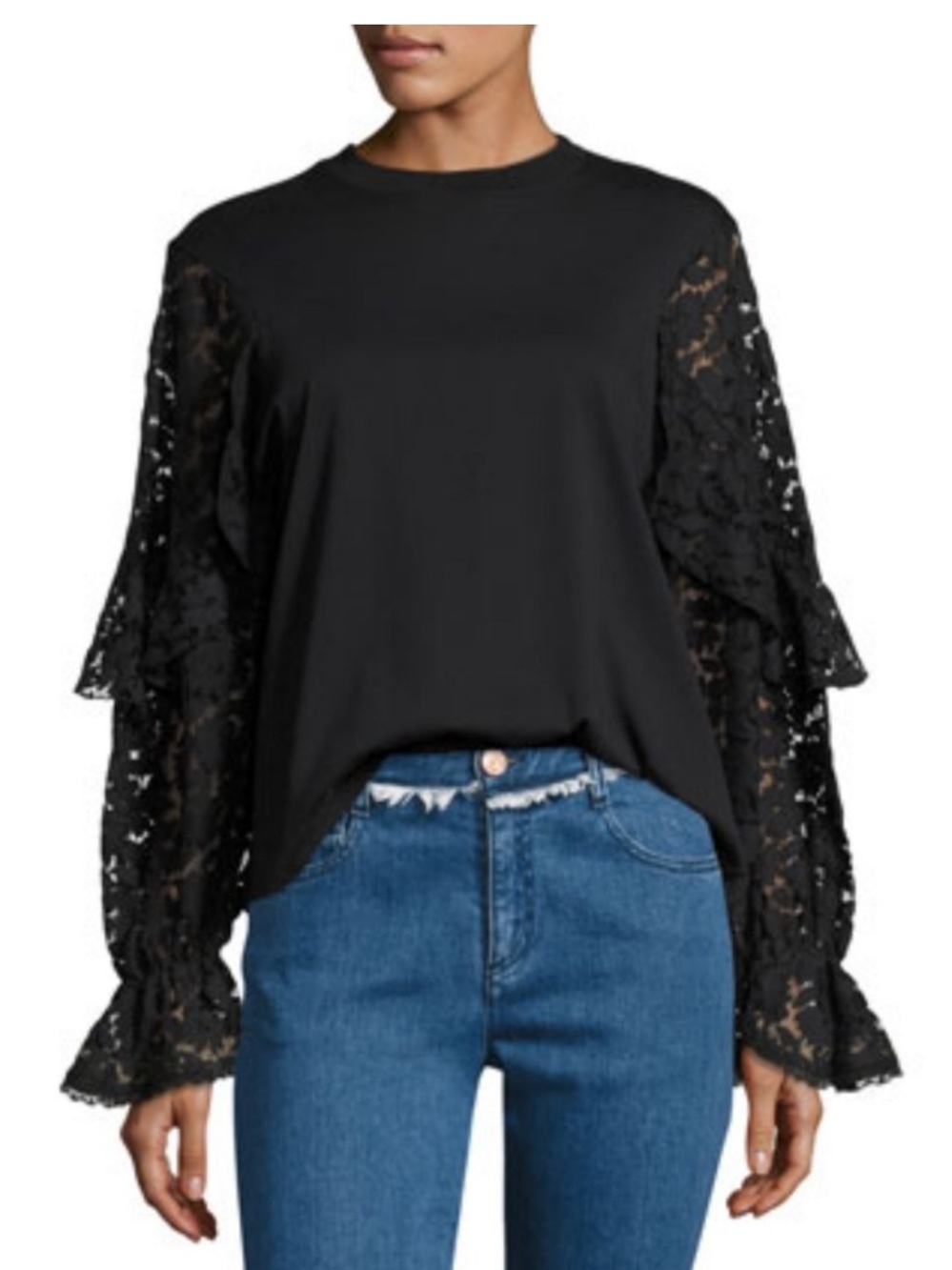 NWOT See by Chloe lace sleeve crewneck top black small